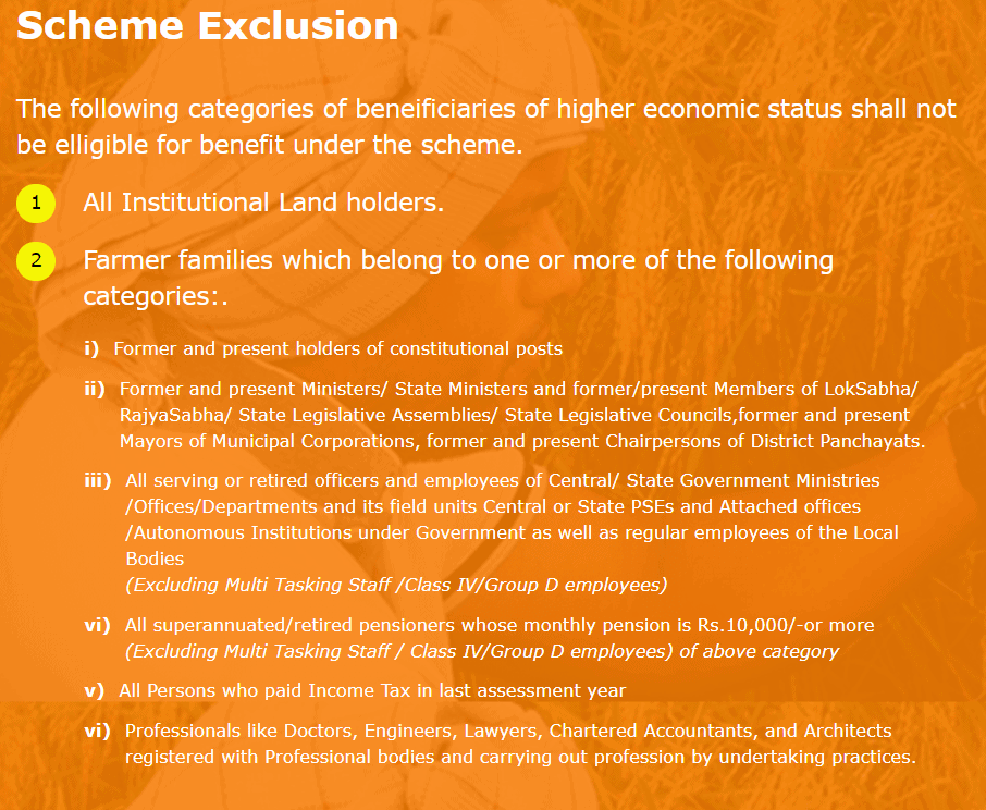 PM-KSNY Scheme exclusions