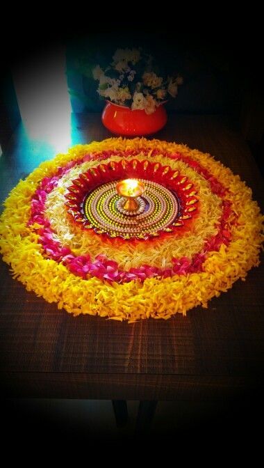 easy rangoli for Diwali with flowers
