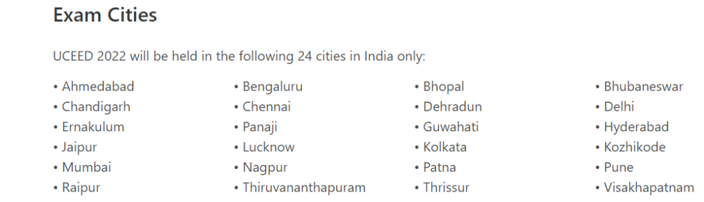 IIT UCEED Exam Cities