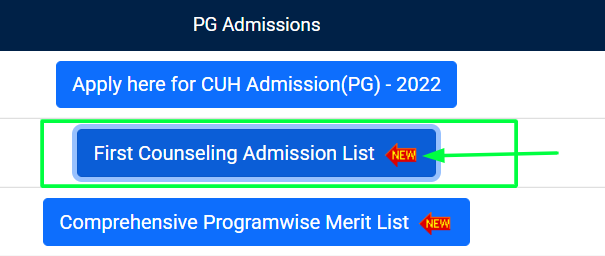 CUH PG admission list download