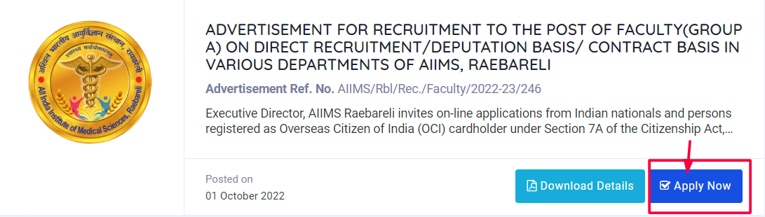 Recruitment Page AIIMS Raebarelli
