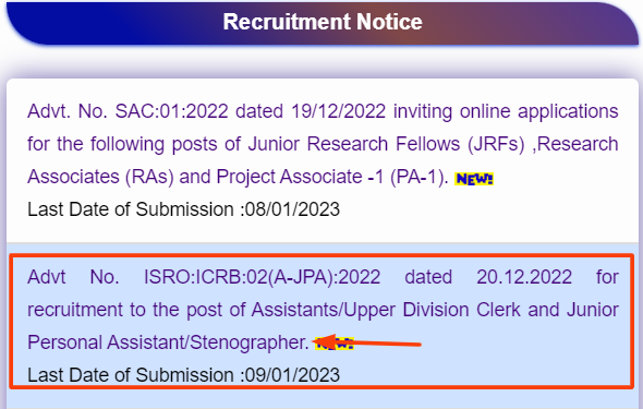 IISRO CRB Assistant registration process
