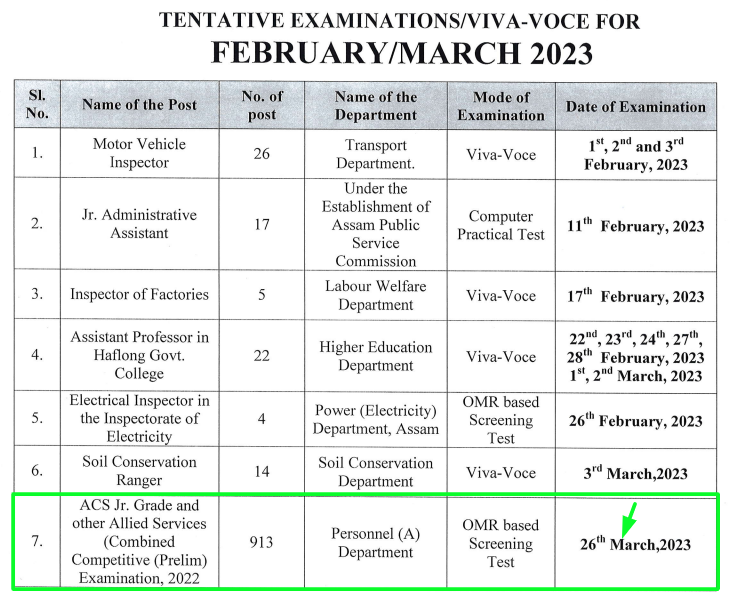 Assam CCE Timetable 2023